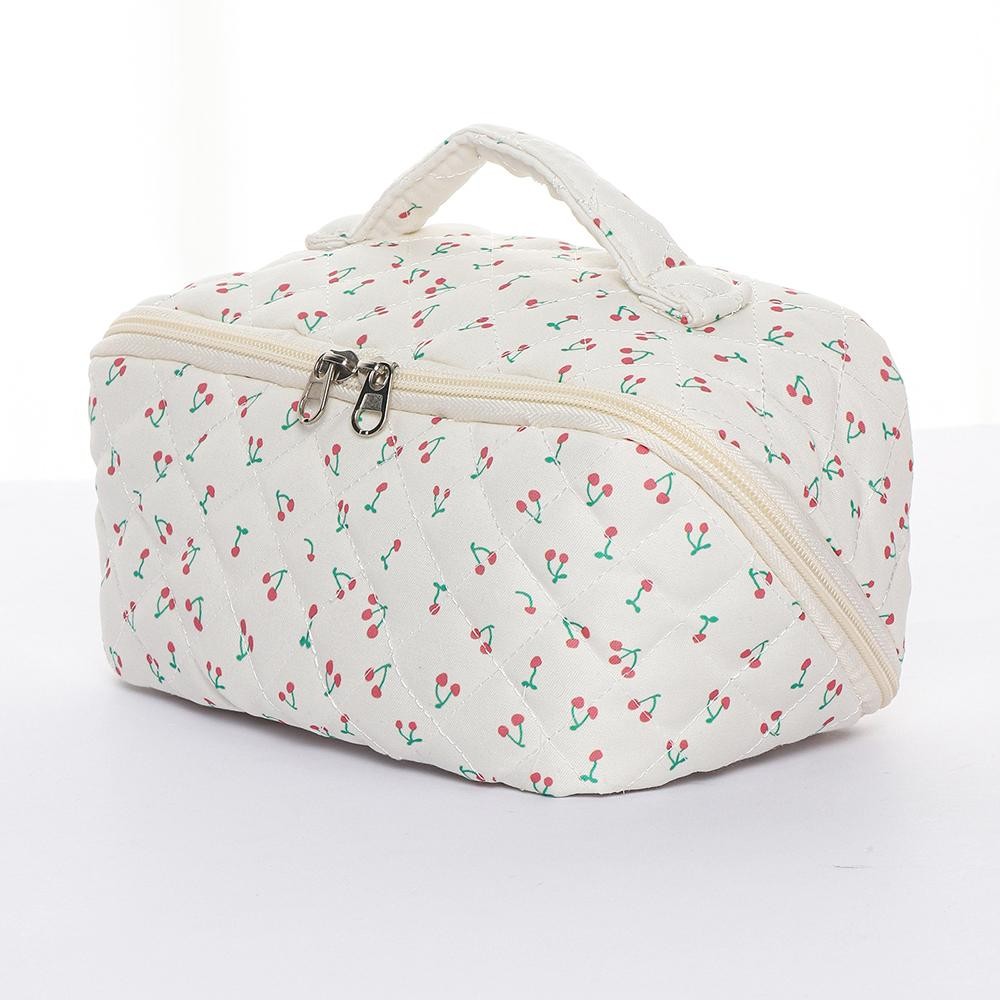 Quilted Print Makeup Bag - Full Zip Closure - 3 Internal Pockets & 1 Zip Brush Pocket - Approximately 9” L X 5” T X 4” D view 2