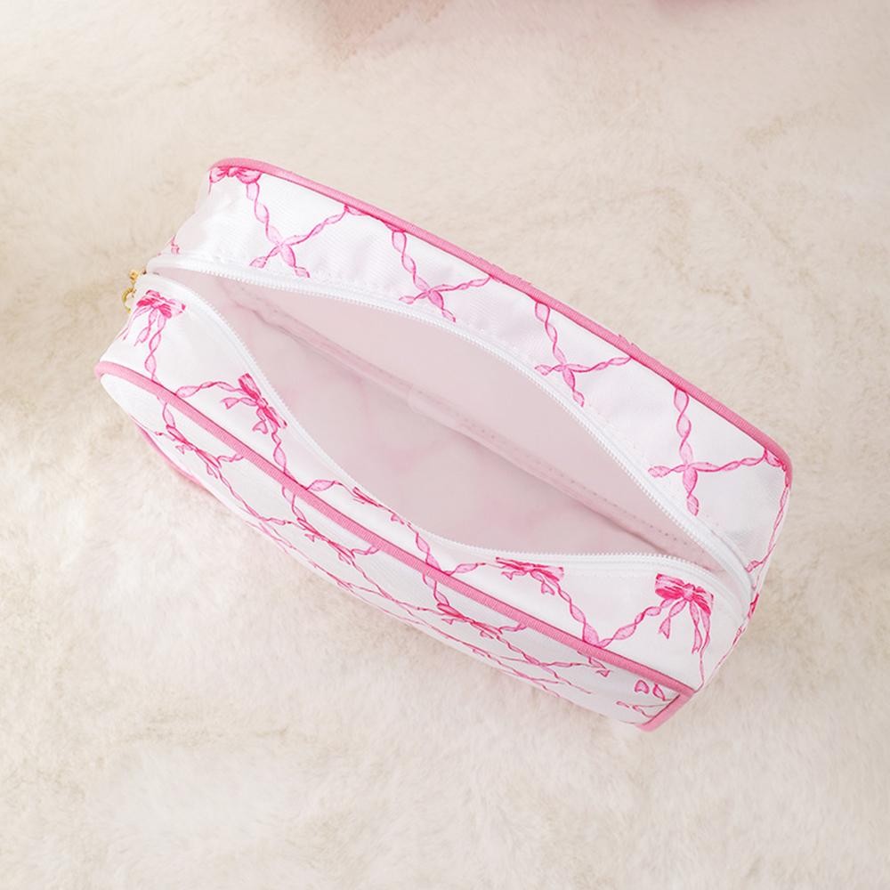 Canvas Bow Printed Pouch With Tassels - Full Zip Closure - Approximately 9” L X 6” T X 2.5” D view 4