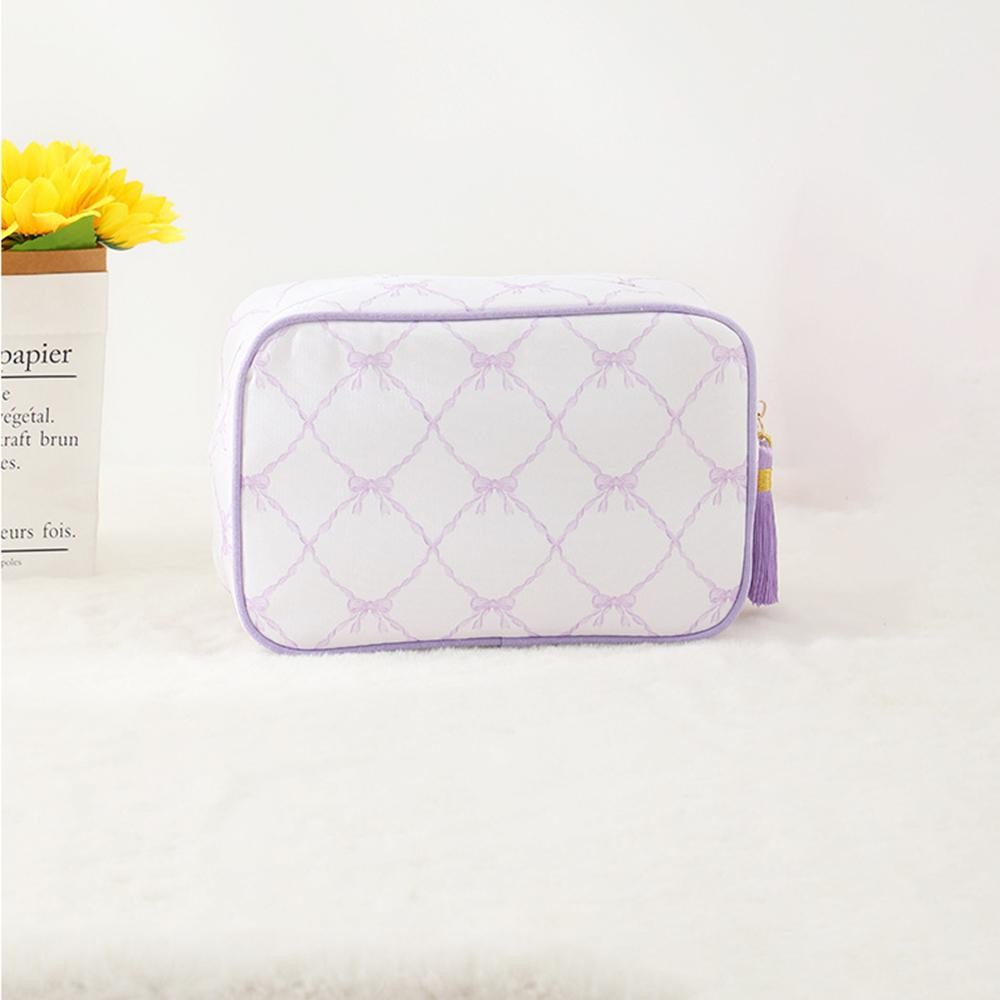 Canvas Bow Printed Pouch With Tassels - Full Zip Closure - Approximately 9” L X 6” T X 2.5” D view 2