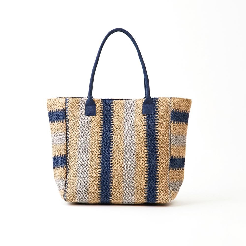 Multi Color Straw Tote Bag - Snap Closure - Lined Body with Open Pocket - Approximately 21" W X 14"T X 6" D - 100% Paper view 4