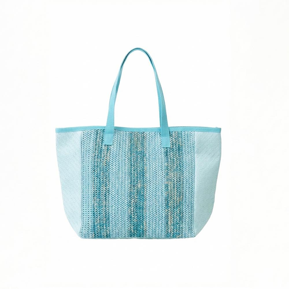 Nautical Stripe Tote Bag - Snap Closure - Lined Body with Open Pocket - Approximately 22" L X 14" T X 8" D - 100% Polyester view 4