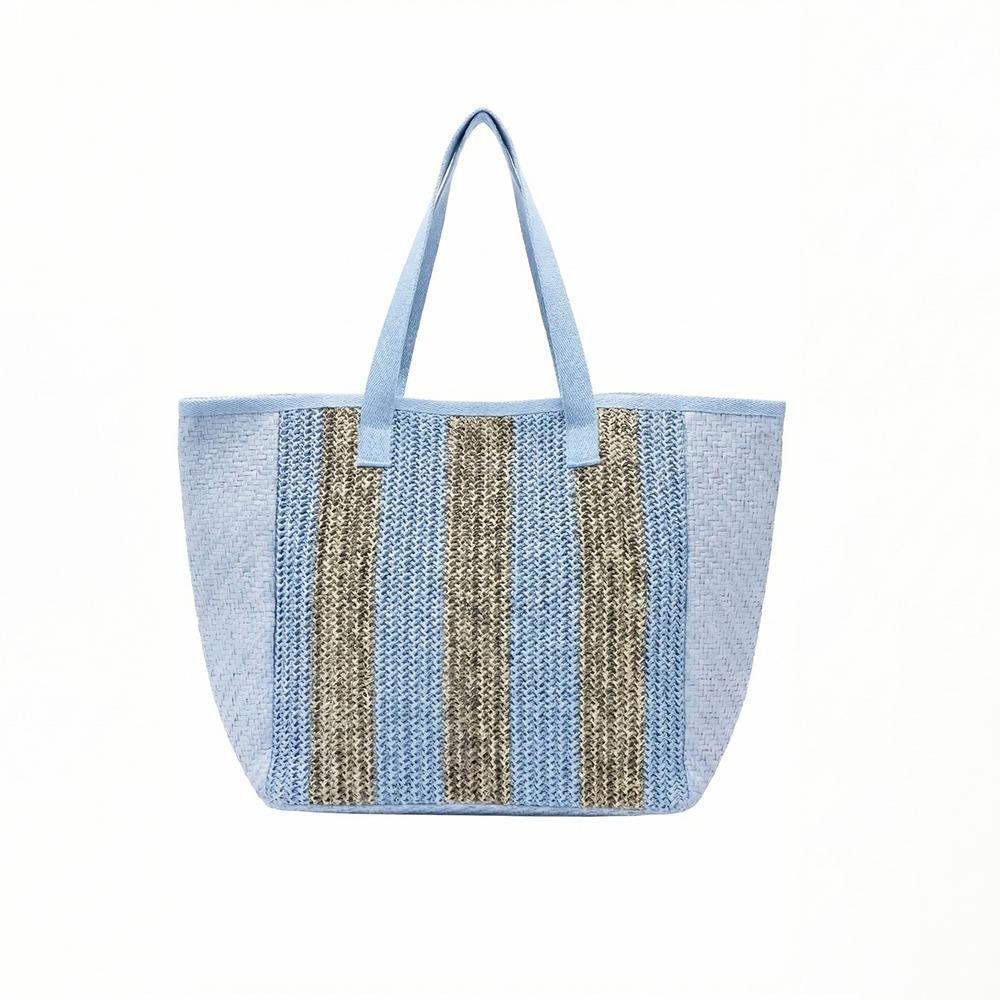 Nautical Stripe Tote Bag - Snap Closure - Lined Body with Open Pocket - Approximately 22" L X 14" T X 8" D - 100% Polyester view 4