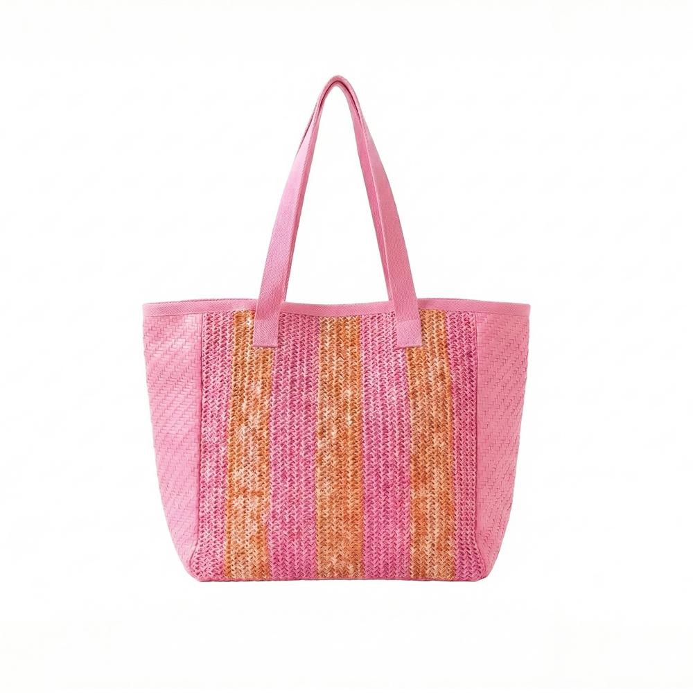 Nautical Stripe Tote Bag - Snap Closure - Lined Body with Open Pocket - Approximately 22" L X 14" T X 8" D - 100% Polyester view 4