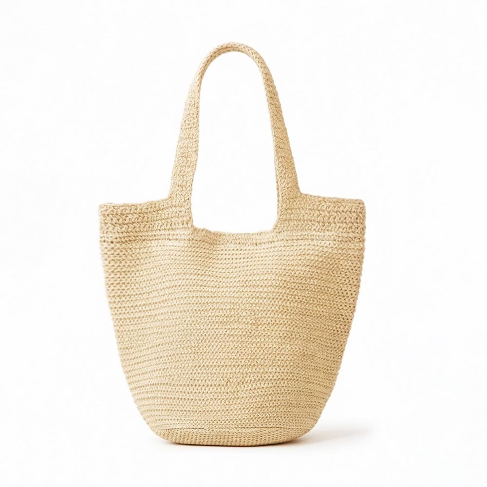 Round Bottom Woven Straw Tote Bag - Snap Closure - Lined Body with Open Pocket - Approximately 20" L X 14" T X 5.5" D - 100% Paper view 4