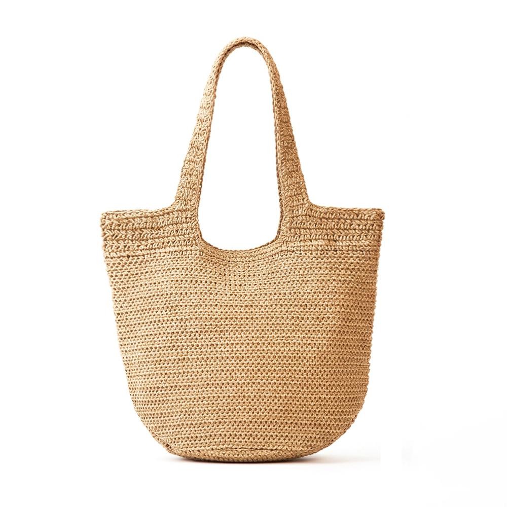 Round Bottom Woven Straw Tote Bag - Snap Closure - Lined Body with Open Pocket - Approximately 20" L X 14" T X 5.5" D - 100% Paper view 4