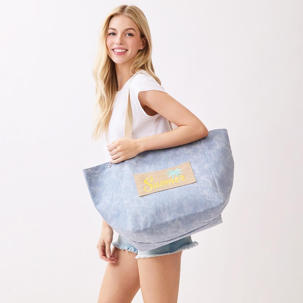 2 In 1 Shoulder & Bucket Style Canvas Tote Bag With Burlap Patch Detail - Snap Closure - Lined Body with Open Pocket - Approximately 22" L X 13" T X 9.5" D - 90% Polyester / 10% Burlap view 2