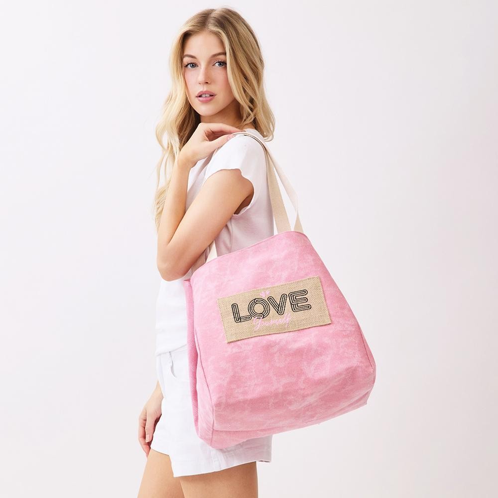 2 In 1 Shoulder & Bucket Style Canvas Tote Bag With Burlap Patch Detail - Snap Closure - Lined Body with Open Pocket - Approximately 22" L X 13" T X 9.5" D - 90% Polyester / 10% Burlap view 4
