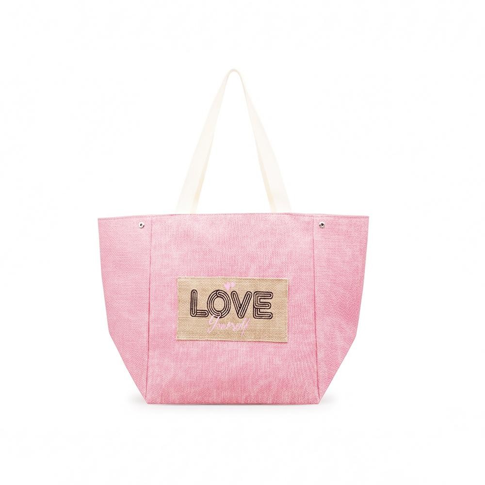 2 In 1 Shoulder & Bucket Style Canvas Tote Bag With Burlap Patch Detail - Snap Closure - Lined Body with Open Pocket - Approximately 22" L X 13" T X 9.5" D - 90% Polyester / 10% Burlap view 6