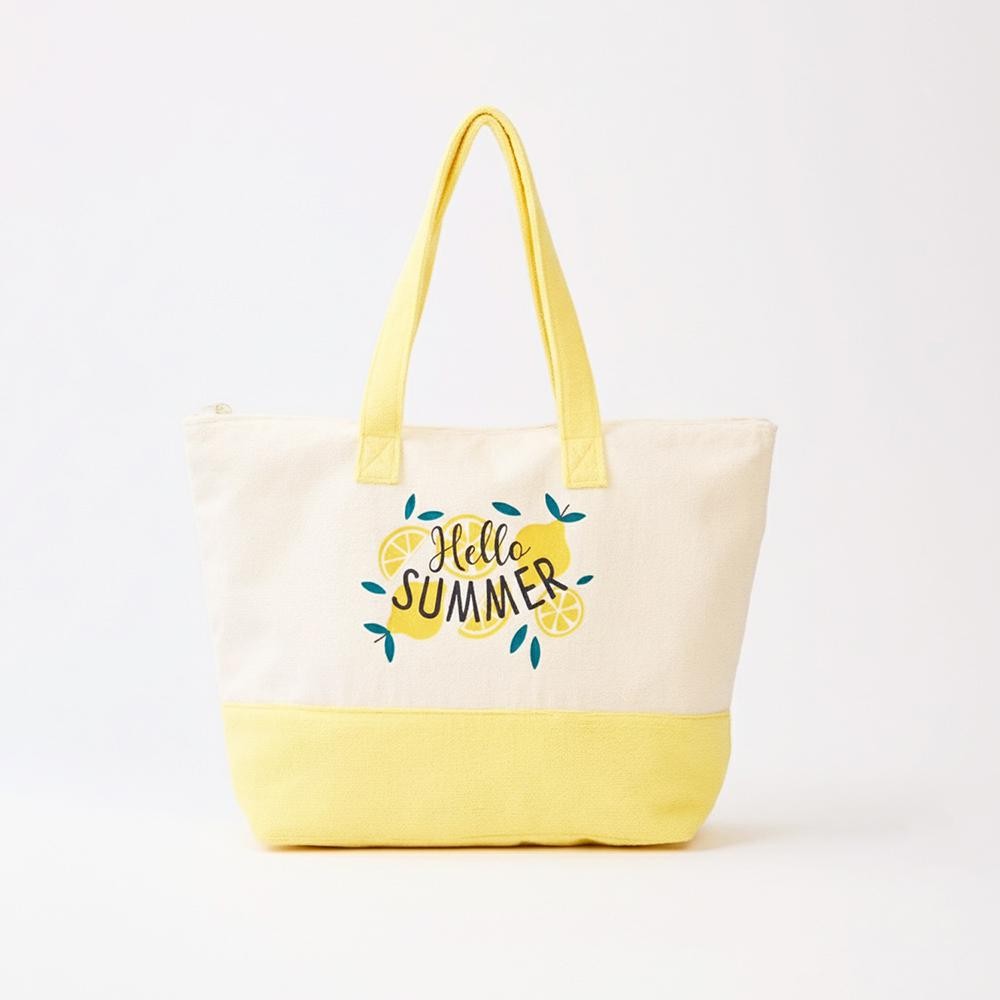 "Hello Summer" Terry Cloth Tote Bag - Full Zip Closure - Lined Body with Open Pocket - Approximately 22" L X 16" T X 6" D - 80% Polyester / 20% Polyamide view 4