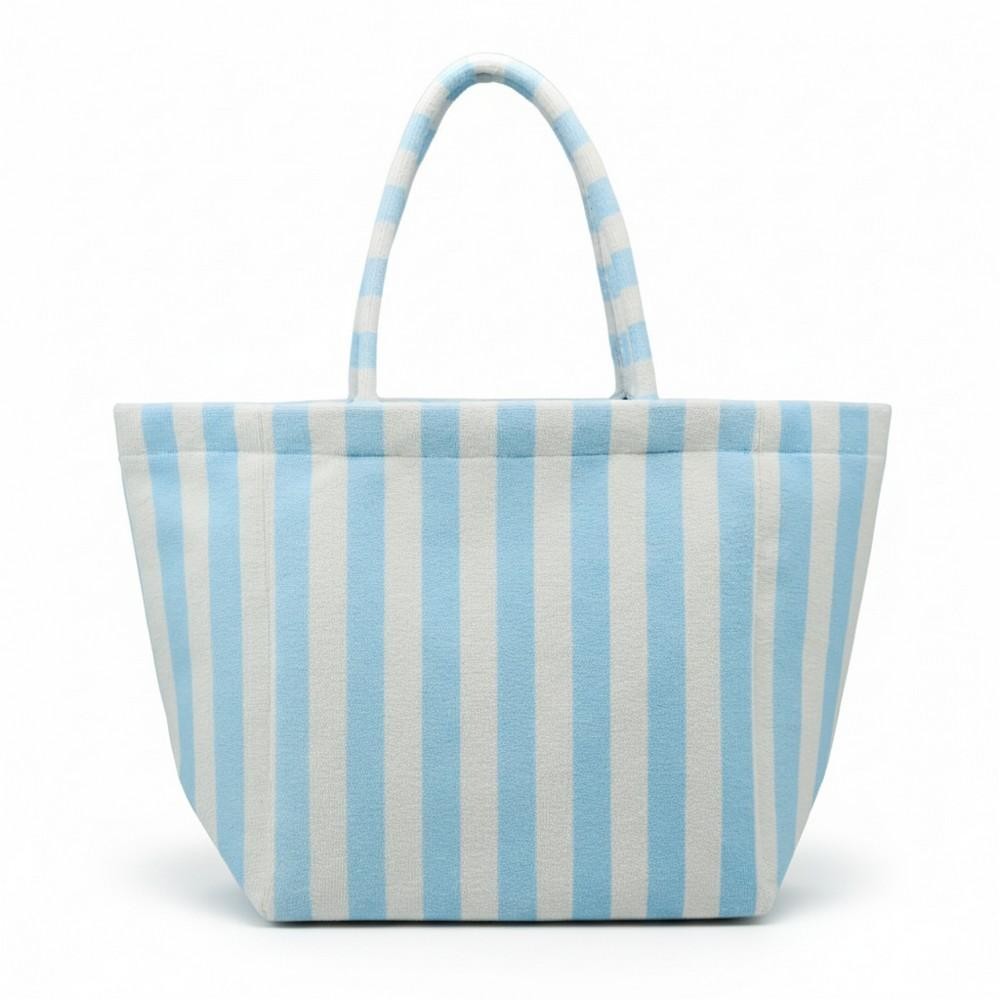 Striped Terry Cloth Tote Bag - Full Zip Closure - Lined Body with Open Pocket - Approximately 22" L X 16" T X 6" D - 80% Polyester / 20% Polyamide view 4