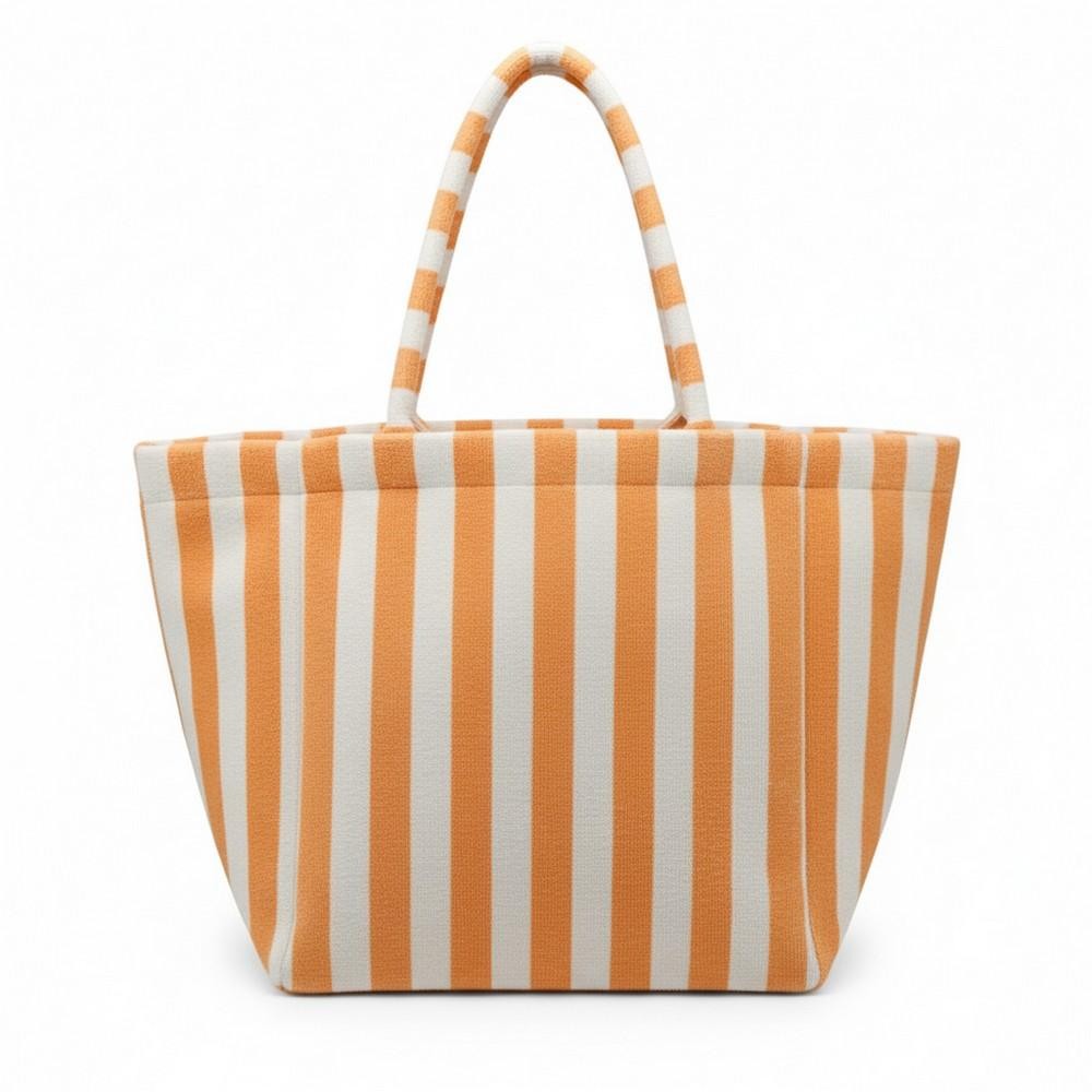 Striped Terry Cloth Tote Bag - Full Zip Closure - Lined Body with Open Pocket - Approximately 22" L X 16" T X 6" D - 80% Polyester / 20% Polyamide view 4