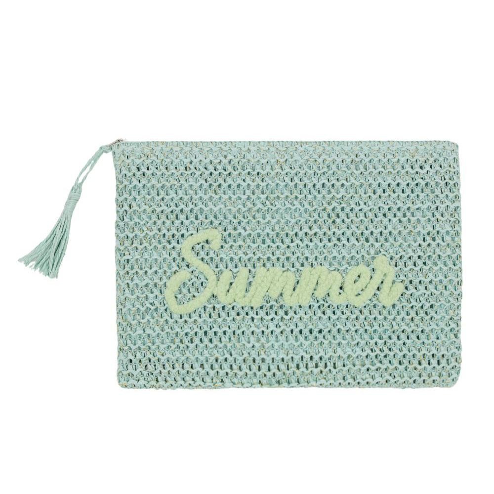 Woven Straw & Gold Lurex "Summer" Pouch - Full Zip Closure - 1 Inner Open Pocket - 100% Paper view 4