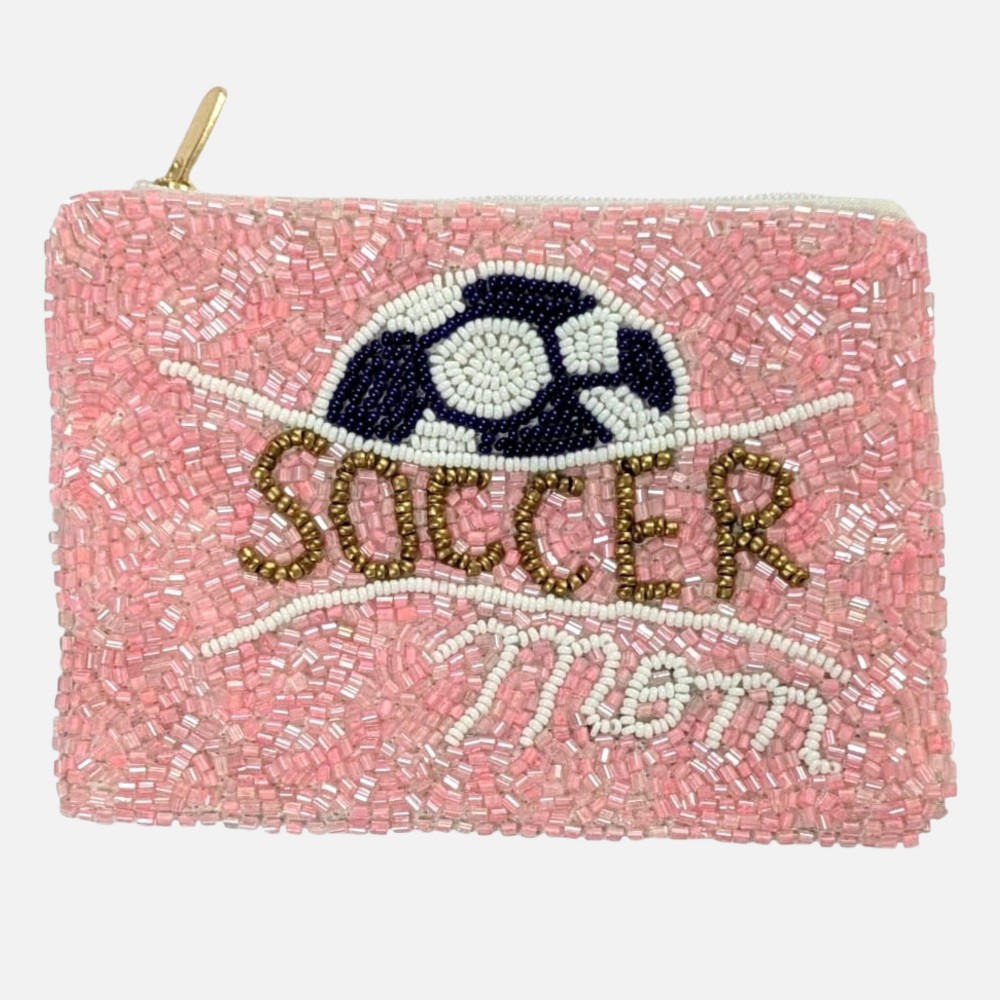 "Soccer Mom" Seed Beaded Canvas Bag - Fully Lined Inside - 100% Cotton Bag - Approximately 5" L X 4" T view 2