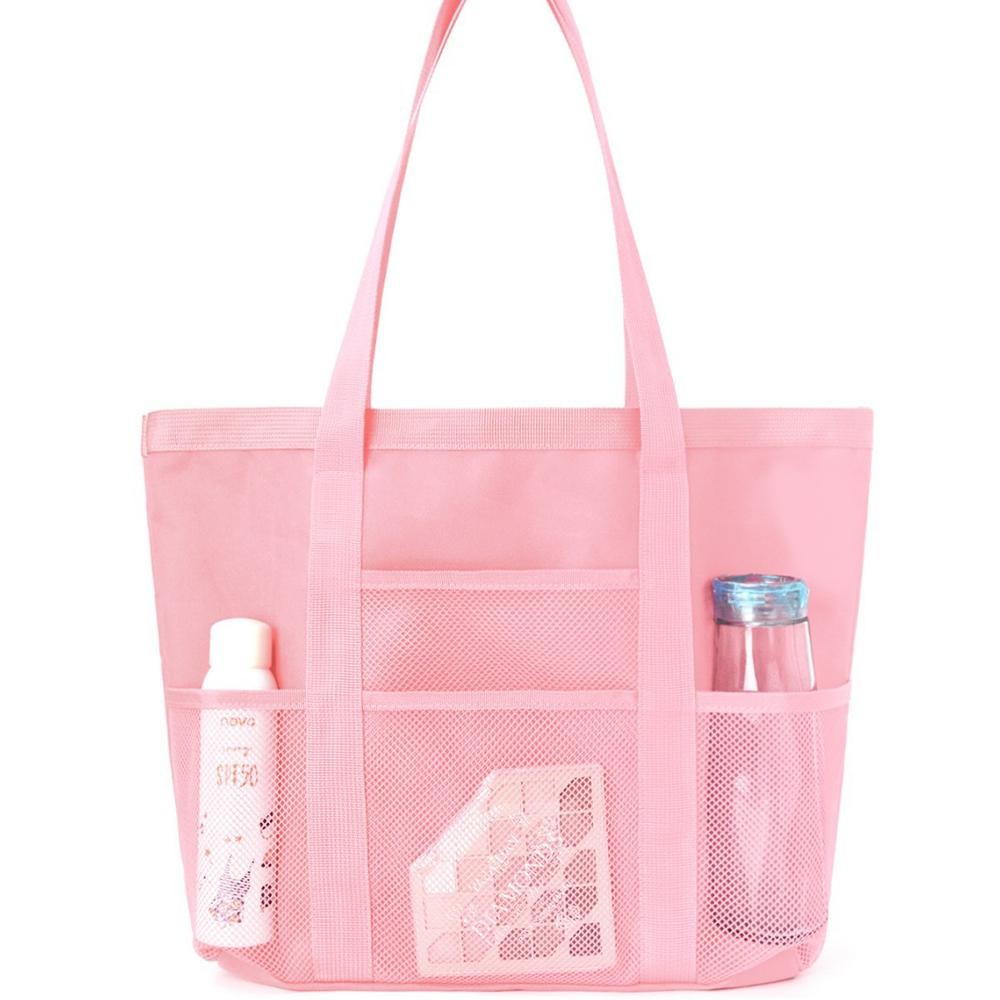 Nylon Tote Bag With Mesh Pockets - 4 External Open Mesh Pockets - 1 Internal Zip Pocket - Approximately 16" L X 12" T X 4" D view 2