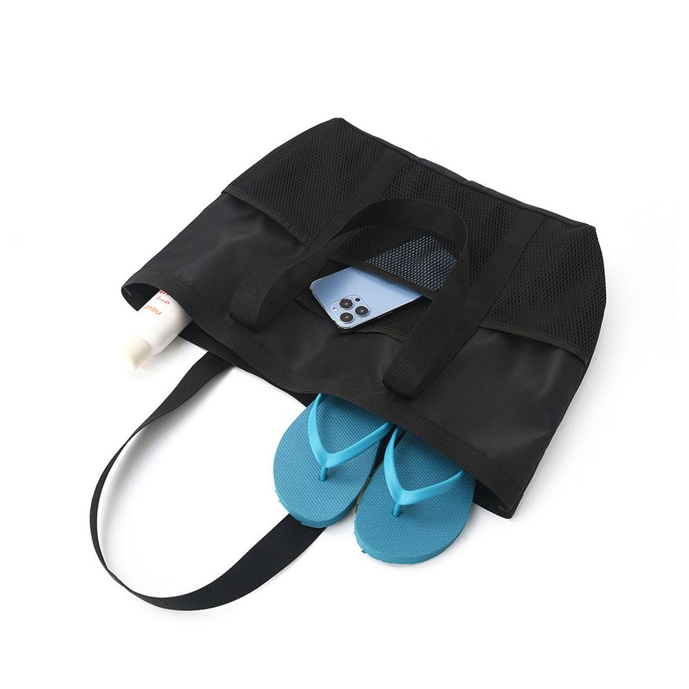 Nylon Tote Bag With Mesh Pockets - 4 External Open Mesh Pockets - 1 Internal Zip Pocket - Approximately 16" L X 12" T X 4" D view 4