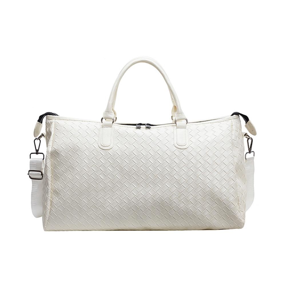 Woven Vegan Leather Duffle Bag - Full Zip Closure - Lined Body - 1 Internal Zip Pocket - Removable Cross Body Strap - Approximately 18" L X 13" T X 7.5" D view 2