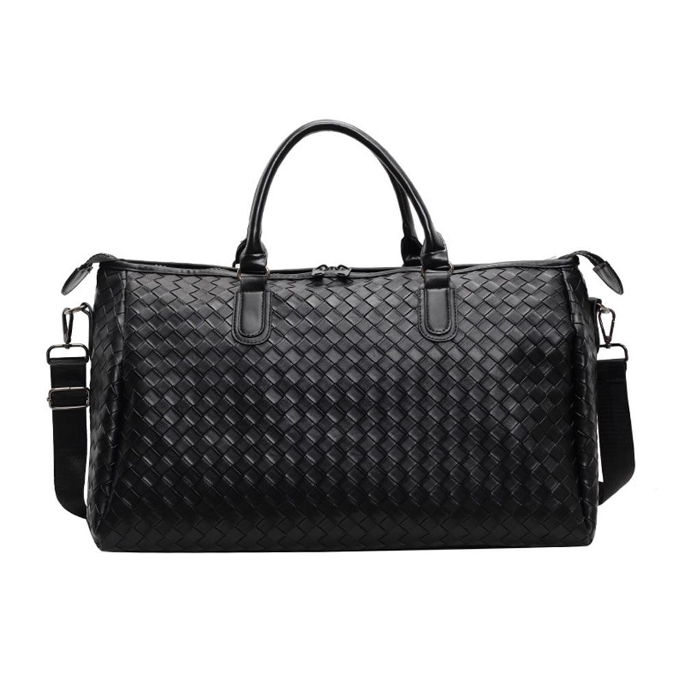 Woven Vegan Leather Duffle Bag - Full Zip Closure - Lined Body - 1 Internal Zip Pocket - Removable Cross Body Strap - Approximately 18" L X 13" T X 7.5" D view 2