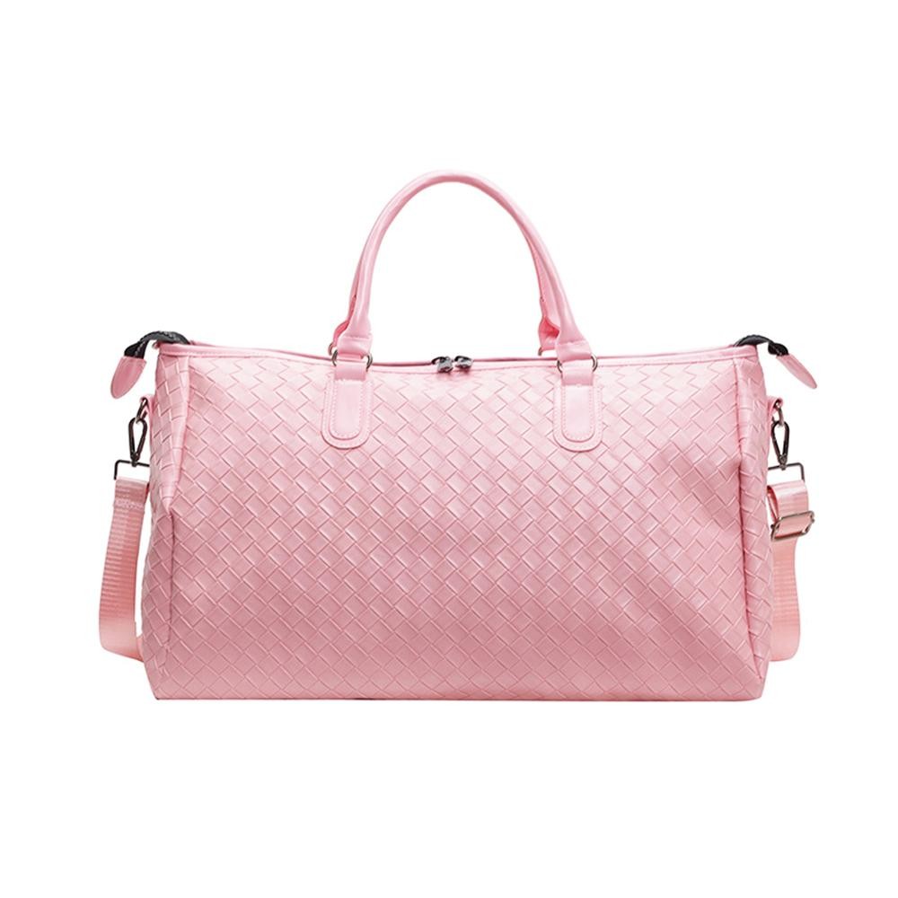 Woven Vegan Leather Duffle Bag - Full Zip Closure - Lined Body - 1 Internal Zip Pocket - Removable Cross Body Strap - Approximately 18" L X 13" T X 7.5" D view 2