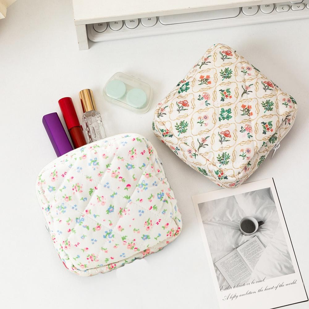 Floral Print Quilted Pouch - Full Zip Closure - Approximately 4.5" L X 4.5" T X 1" D view 4