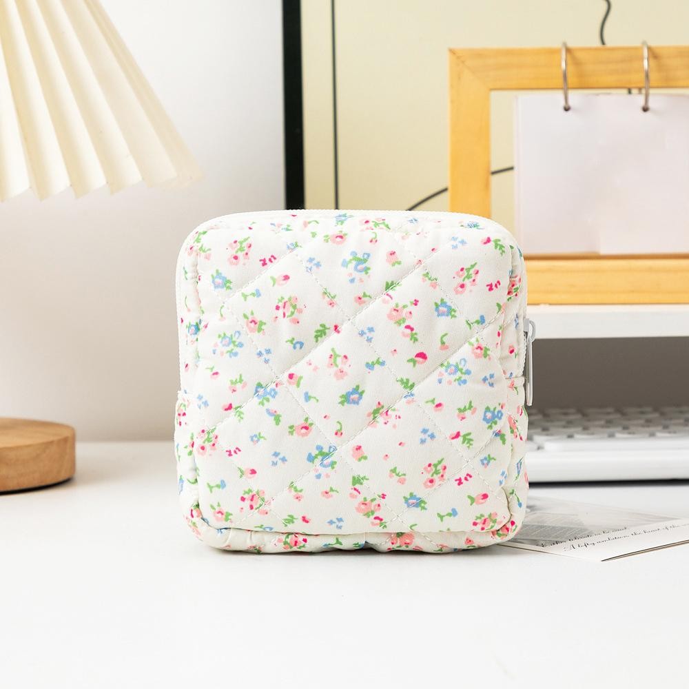 Floral Print Quilted Pouch - Full Zip Closure - Approximately 5" L X 6" T X 1" D view 2