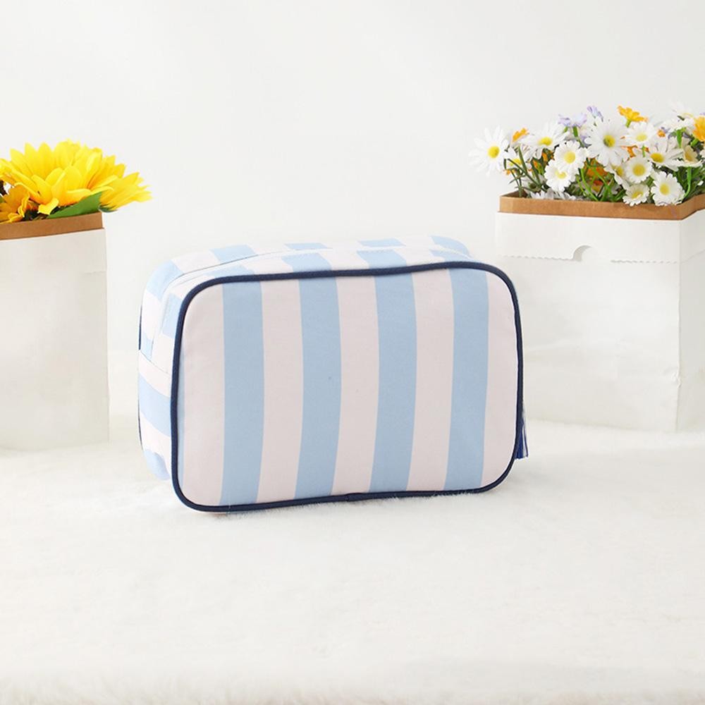 Nylon Stripe Pouch With Tassel - Fill Zip Closure - Lined Body with Open Pocket - Approximately 9" L X 7" T X 3" D view 2