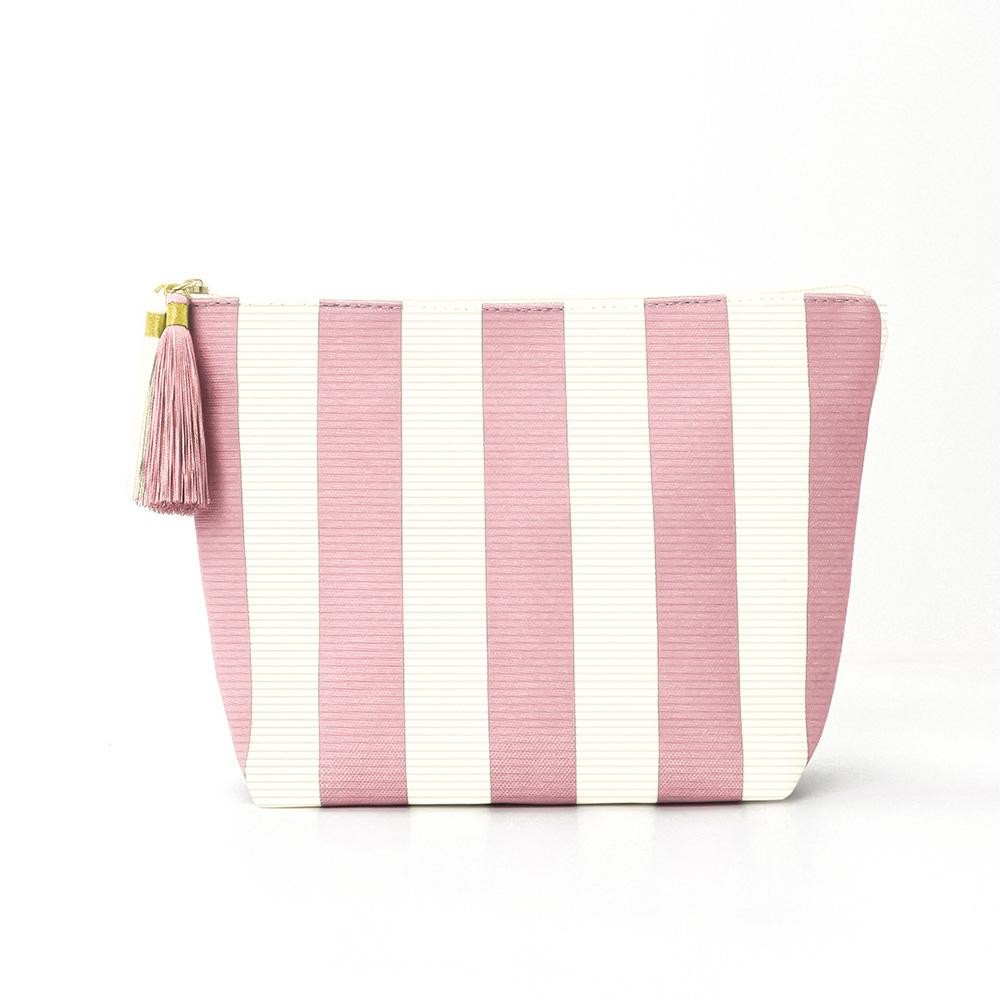 Corduroy Stripe Pouch With Tassel - Zip Closure - Lined Body - Approximately 10.5" L X 7" T X 3.75" D view 2
