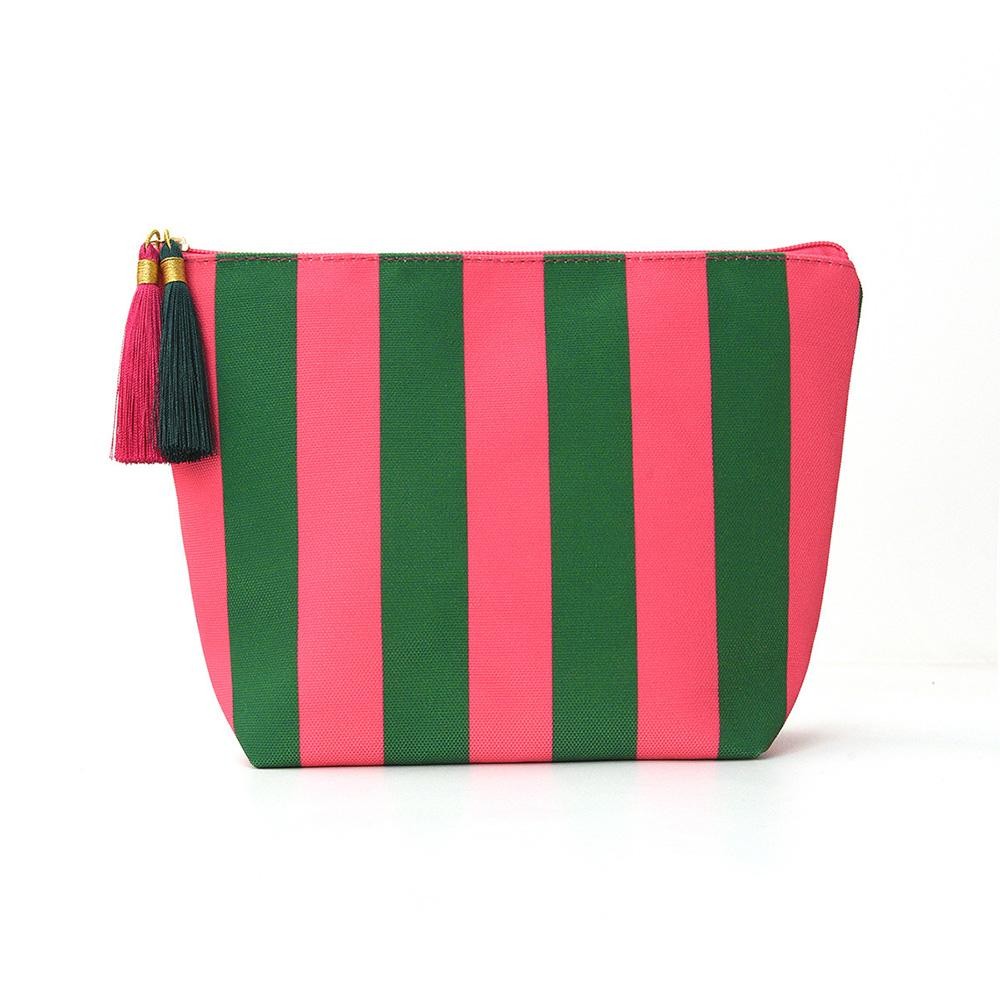 Corduroy Stripe Pouch With Tassel - Zip Closure - Lined Body - Approximately 10.5" L X 7" T X 3.75" D view 2