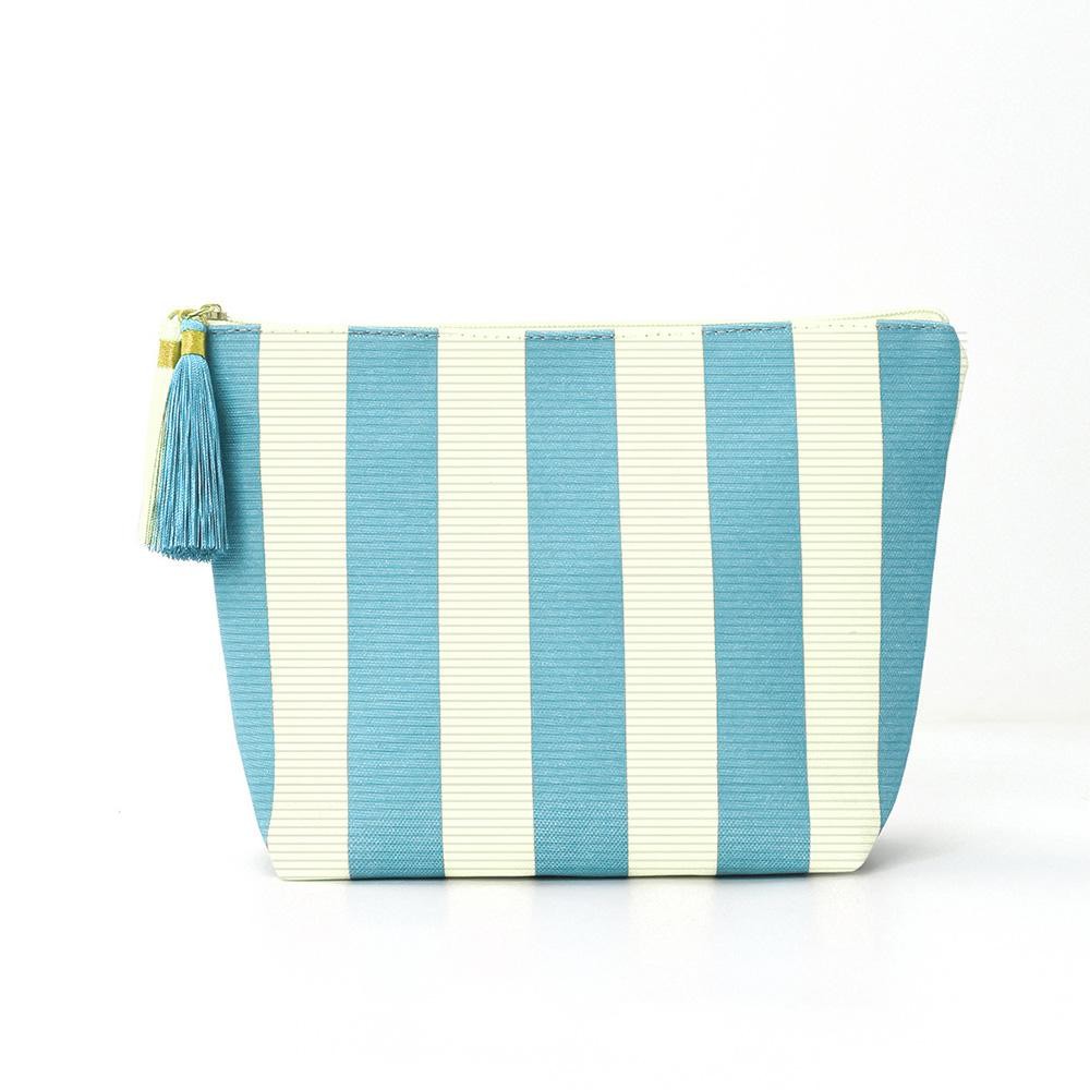 Corduroy Stripe Pouch With Tassel - Zip Closure - Lined Body - Approximately 10.5" L X 7" T X 3.75" D view 2