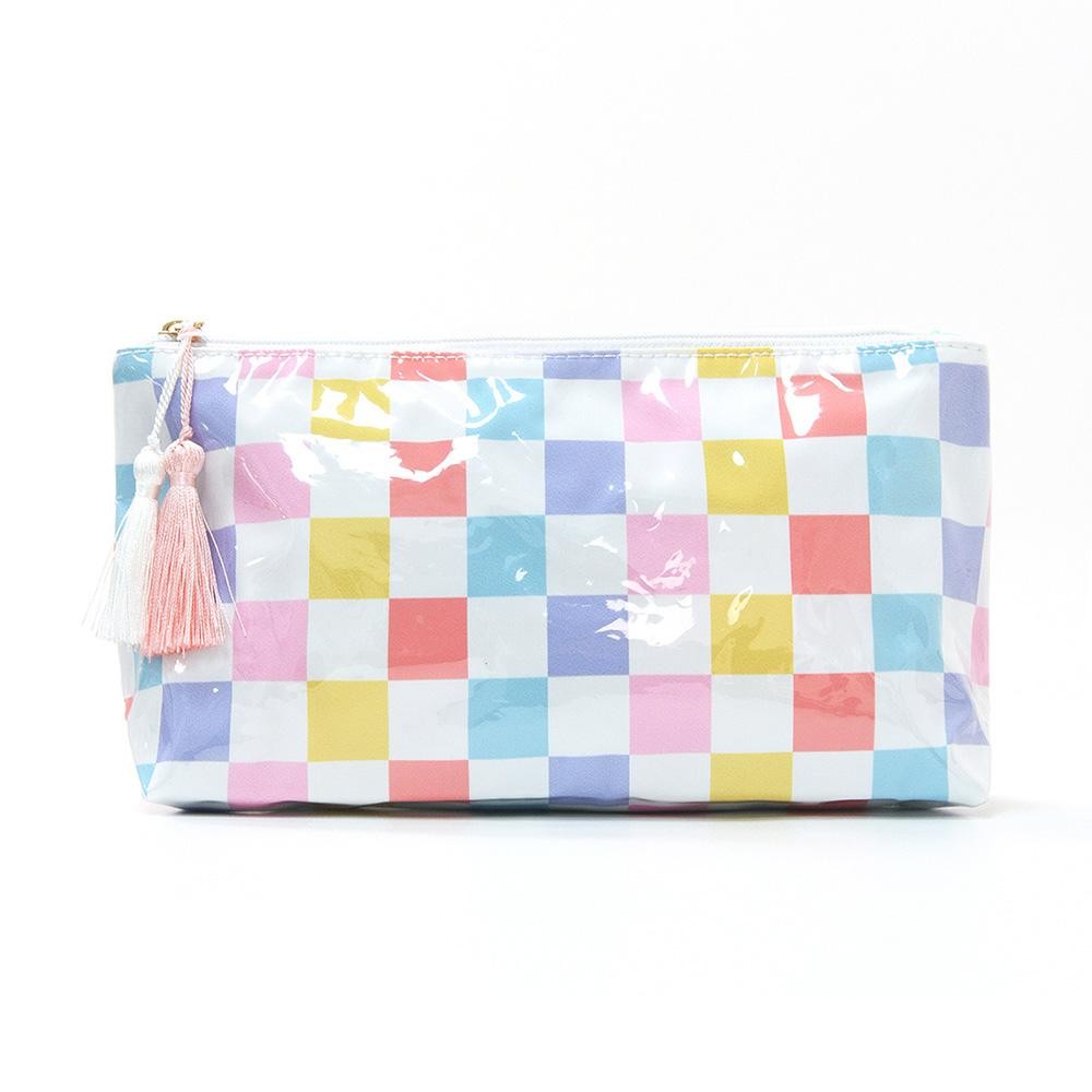 Checker Pouch With Tassel - Fill Zip Closure - Approximately 11" L X 5.75" T X 3.5" D view 2