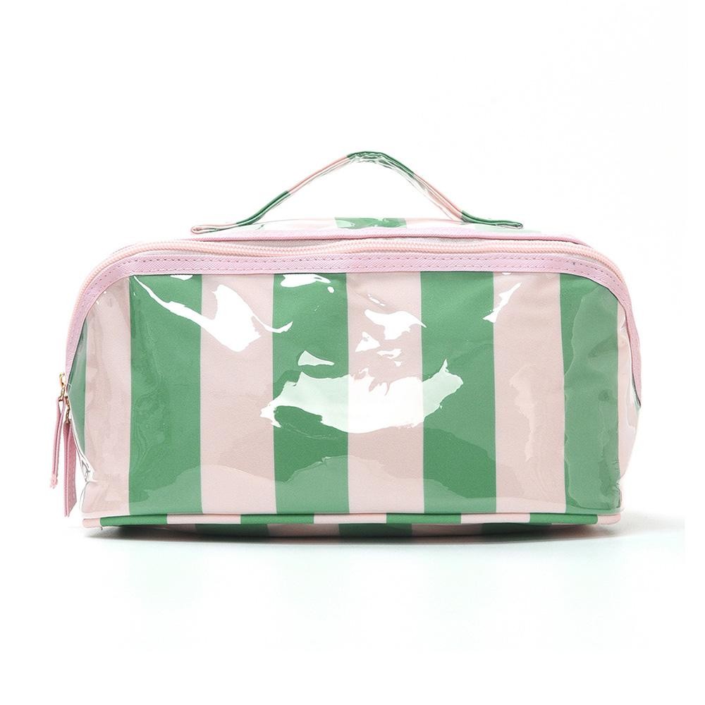 Stripe Makeup Bag - Full Zip Closure - 3 Internal Pockets & 1 Zip Brush Pocket - Approximately 9” L X 5” T X 5” D view 2