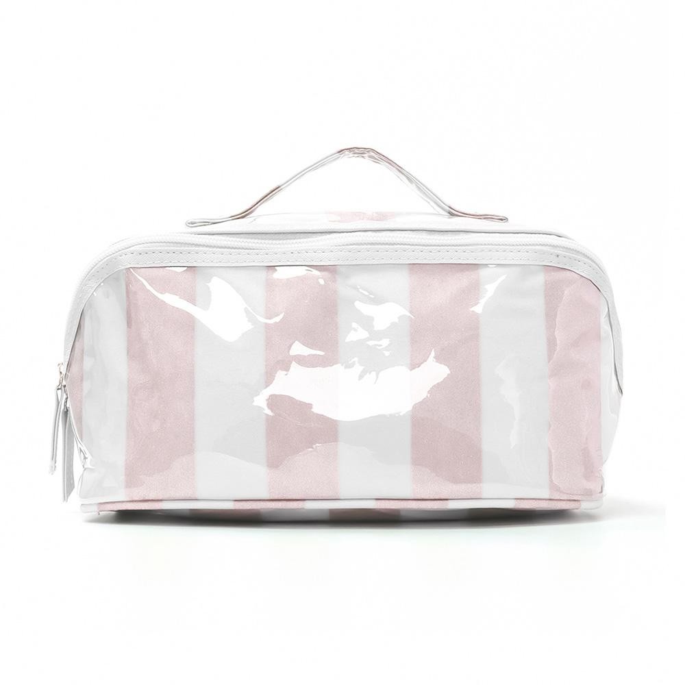 Stripe Makeup Bag - Full Zip Closure - 3 Internal Pockets & 1 Zip Brush Pocket - Approximately 9” L X 5” T X 5” D view 2