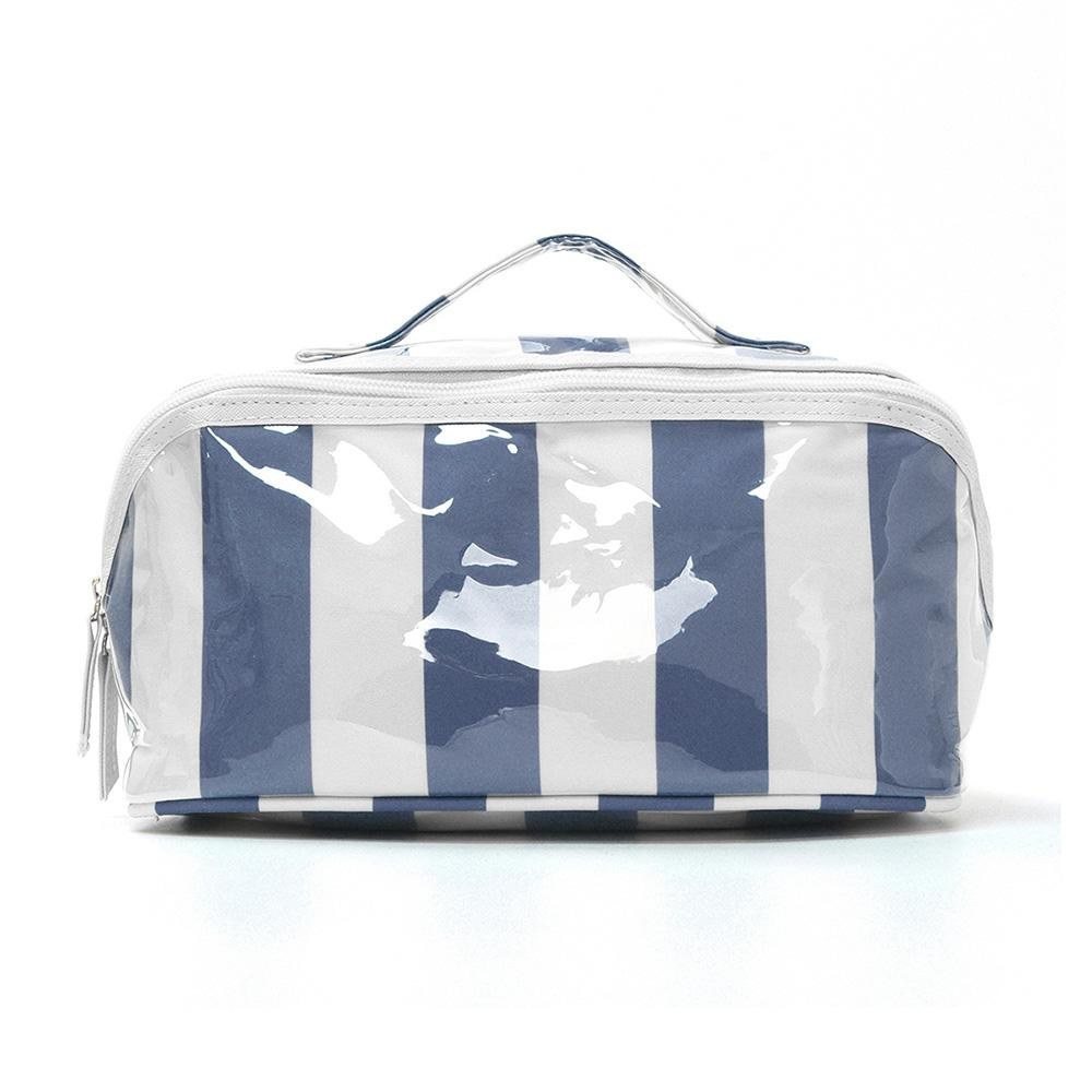 Stripe Makeup Bag - Full Zip Closure - 3 Internal Pockets & 1 Zip Brush Pocket - Approximately 9” L X 5” T X 5” D view 2