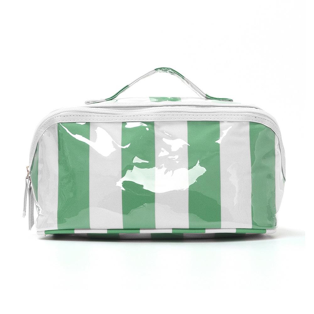 Stripe Makeup Bag - Full Zip Closure - 3 Internal Pockets & 1 Zip Brush Pocket - Approximately 9” L X 5” T X 5” D view 2