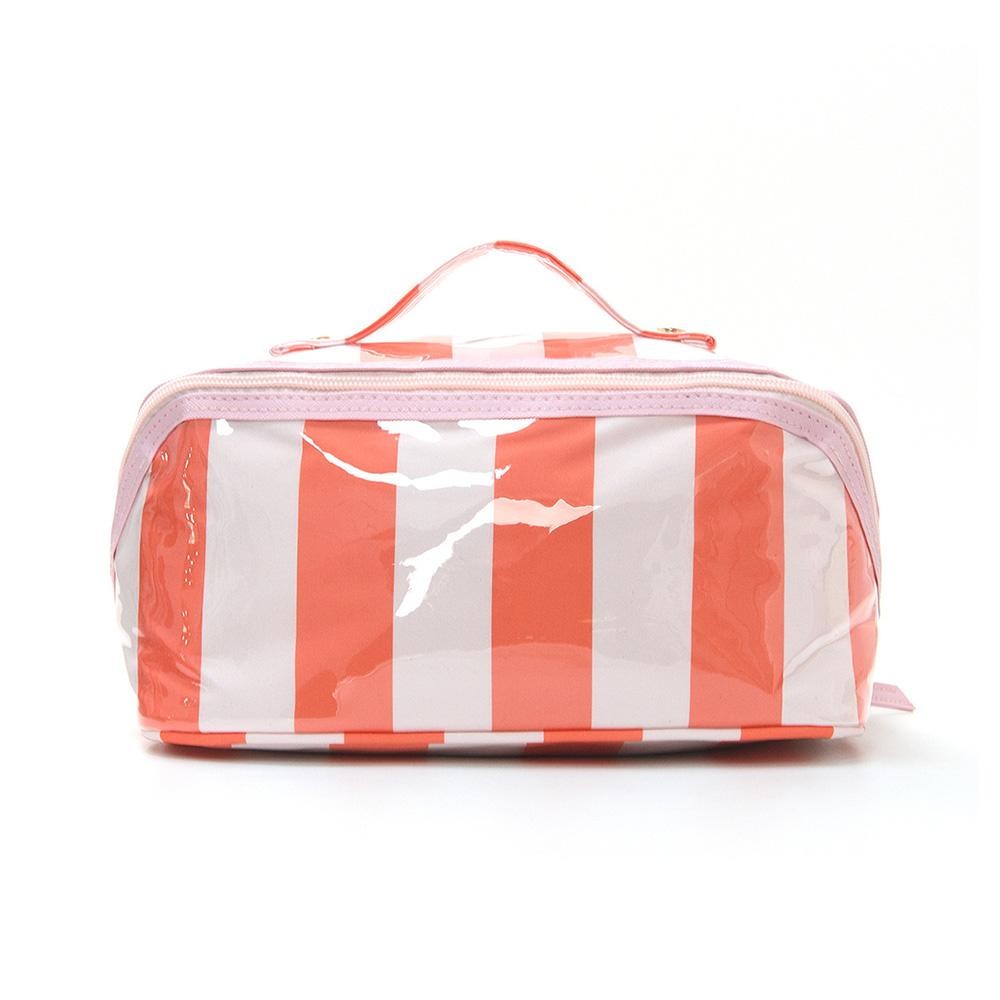 Stripe Makeup Bag - Full Zip Closure - 3 Internal Pockets & 1 Zip Brush Pocket - Approximately 9” L X 5” T X 5” D view 2