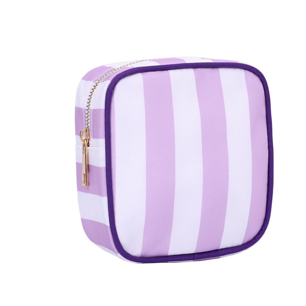Nylon Stripe Pouch - Fill Zip Closure - Lined Body with Open Pocket - Approximately 5" L X 5" T X 2.25" D view 2