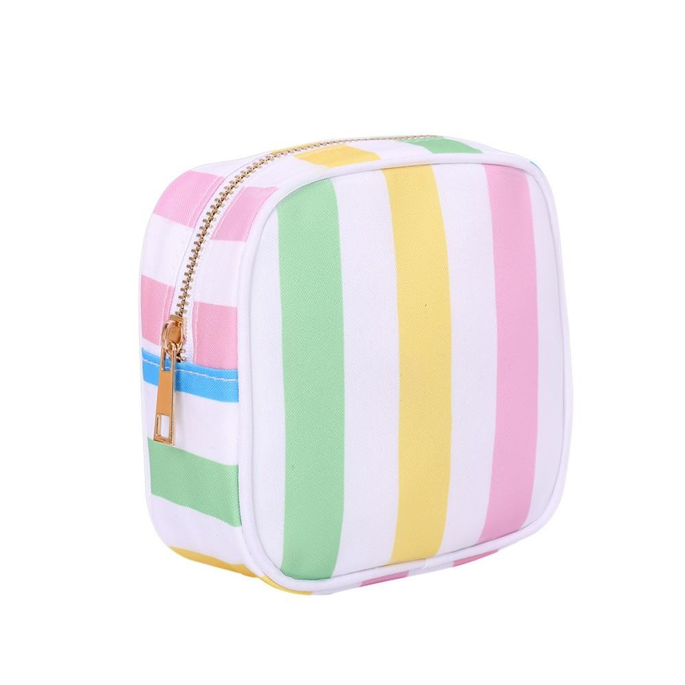 Nylon Stripe Pouch - Fill Zip Closure - Lined Body with Open Pocket - Approximately 5" L X 5" T X 2.25" D view 2