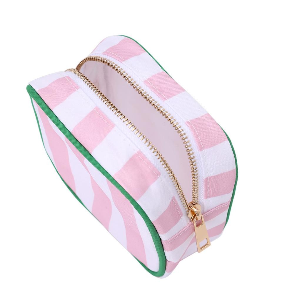 Nylon Stripe Pouch - Fill Zip Closure - Lined Body with Open Pocket - Approximately 5" L X 5" T X 2.25" D view 4