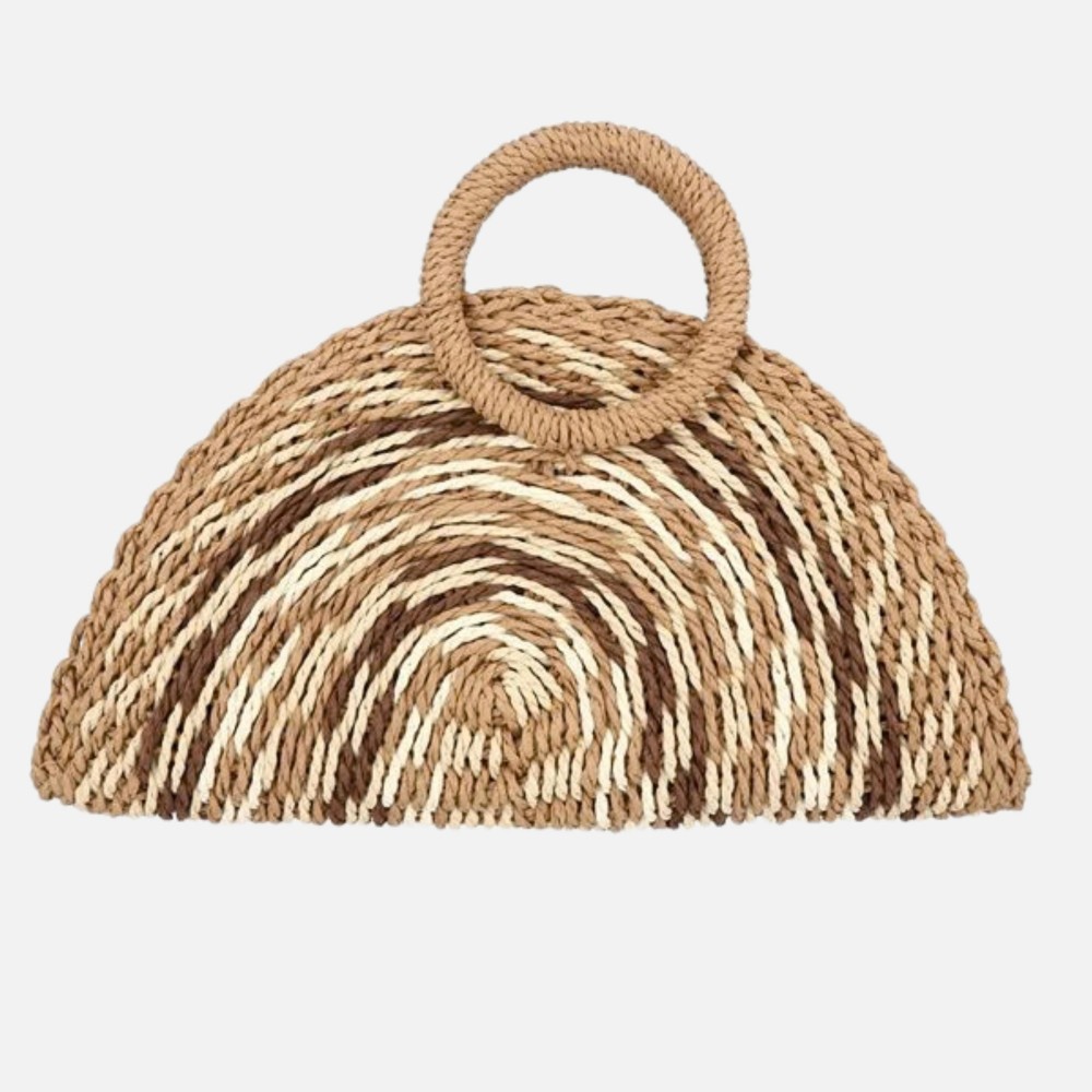 Half Circle Woven Straw Clutch Bag - Full Zip Closure - Lined Body - 1 Open Pocket - Approximately 13" L X 8" T view 2