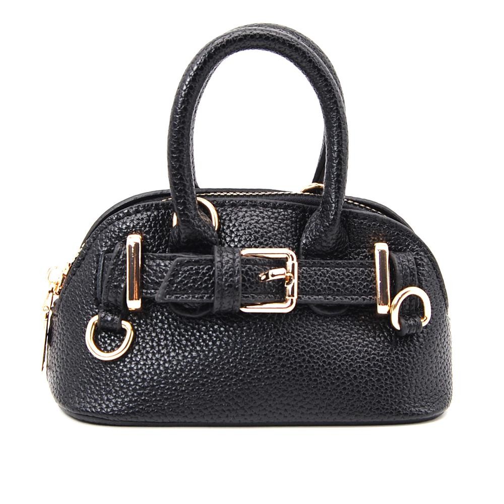 Vegan Leather Cross Body Tote Bag With Buckle Detail - Full Closure - Removeable Chain Link Strap - Approximately 5.5" L X 3.5" T X 3" D view 2