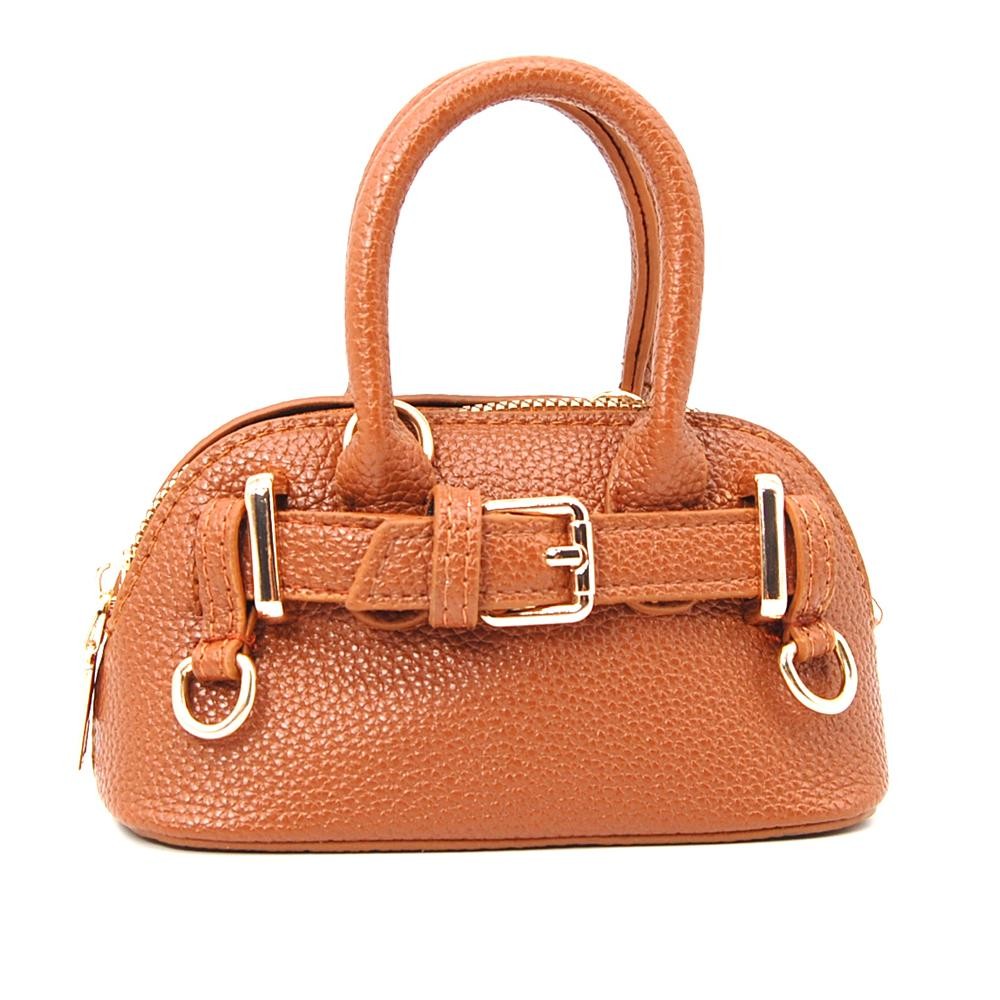 Vegan Leather Cross Body Tote Bag With Buckle Detail - Full Closure - Removeable Chain Link Strap - Approximately 5.5" L X 3.5" T X 3" D view 2