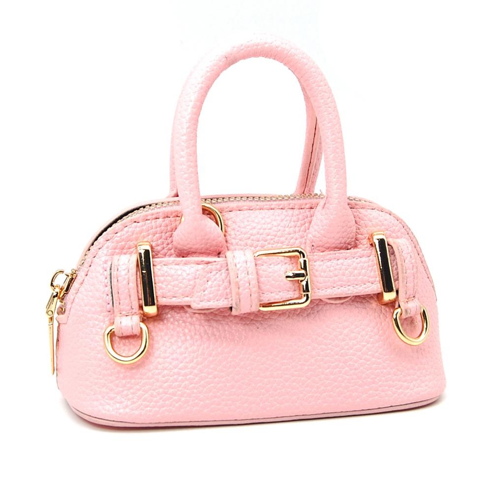 Vegan Leather Cross Body Tote Bag With Buckle Detail - Full Closure - Removeable Chain Link Strap - Approximately 5.5" L X 3.5" T X 3" D view 2