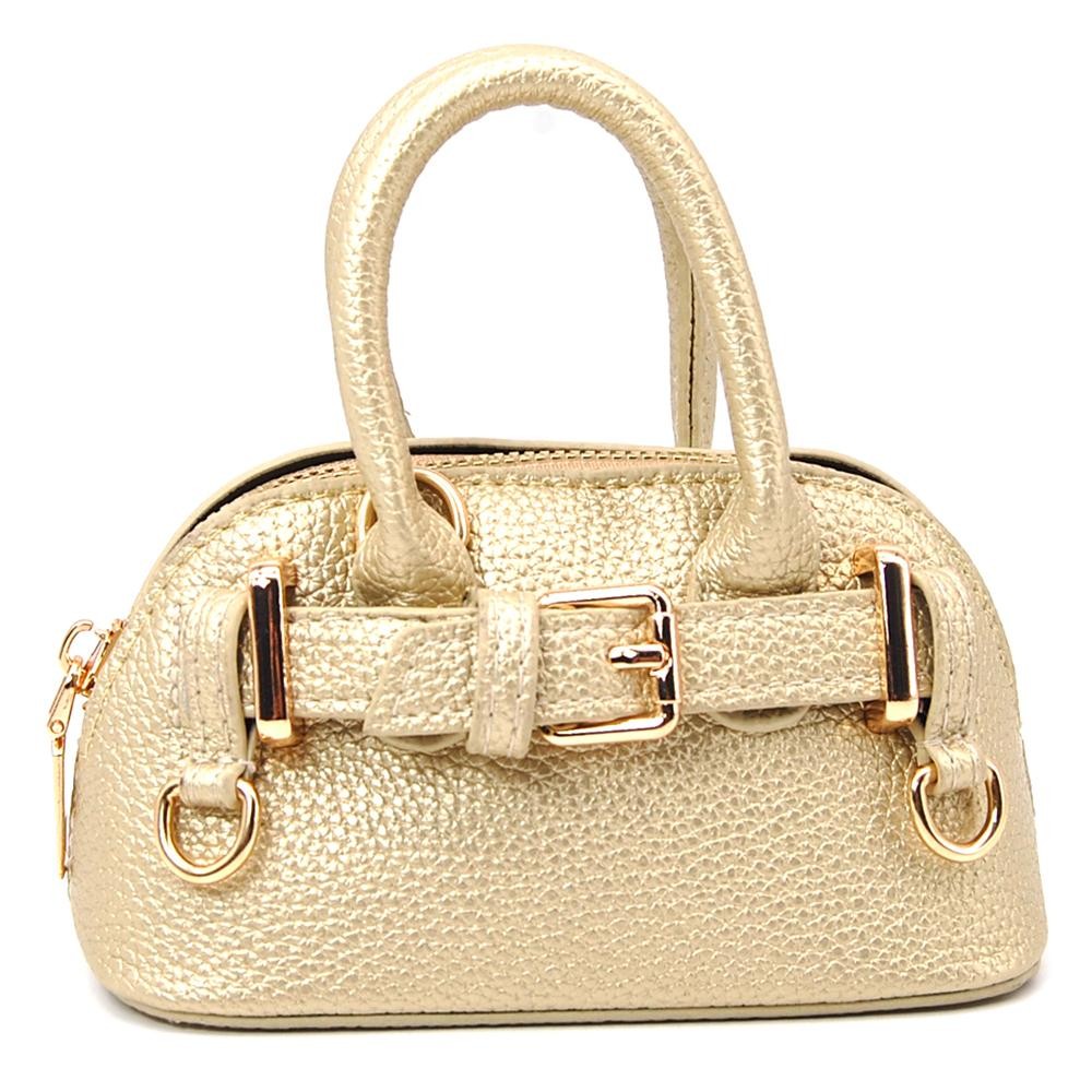 Vegan Leather Cross Body Tote Bag With Buckle Detail - Full Closure - Removeable Chain Link Strap - Approximately 5.5" L X 3.5" T X 3" D view 2