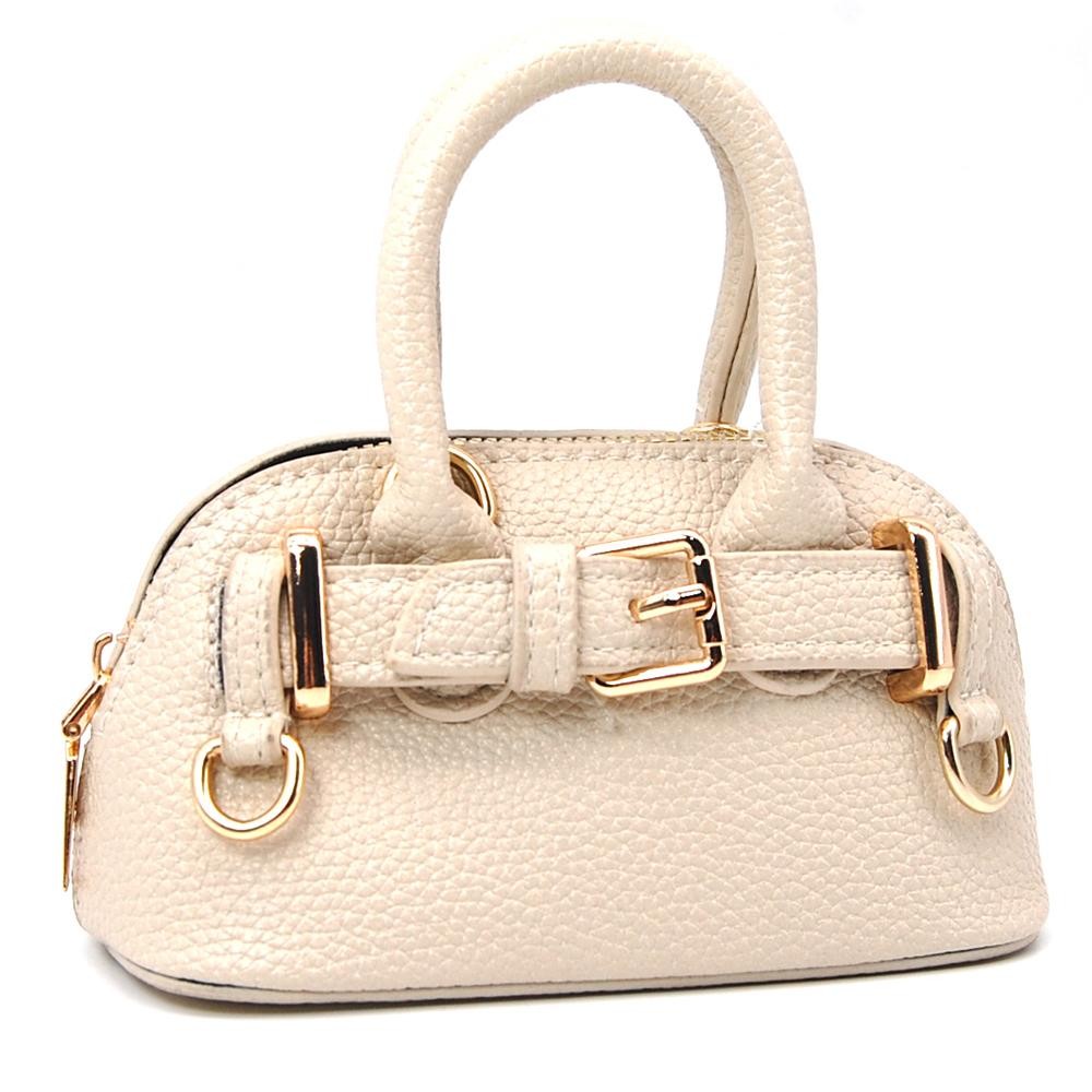 Vegan Leather Cross Body Tote Bag With Buckle Detail - Full Closure - Removeable Chain Link Strap - Approximately 5.5" L X 3.5" T X 3" D view 2