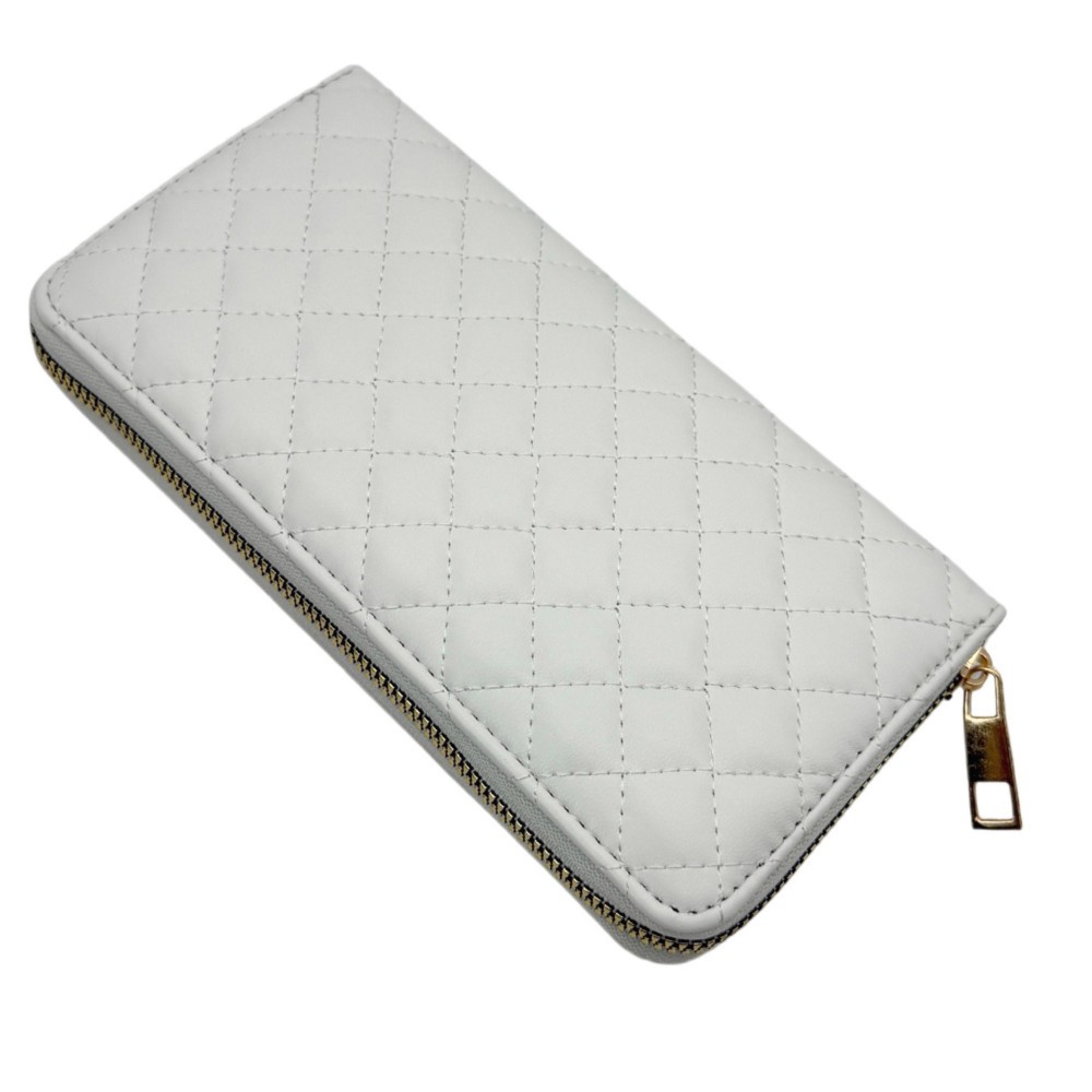 Quilted Vegan Leather Wallet - Full Zip Closure - 5 Open Pockets - 1 Zip Pocket - 8 Card Holders - Removeable Wristlet Handle - Approximately 7.5" L X 4" T X .5" D view 2