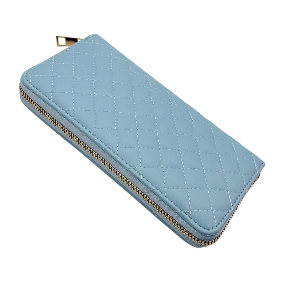 Quilted Vegan Leather Wallet - Full Zip Closure - 5 Open Pockets - 1 Zip Pocket - 8 Card Holders - Removeable Wristlet Handle - Approximately 7.5" L X 4" T X .5" D view 2