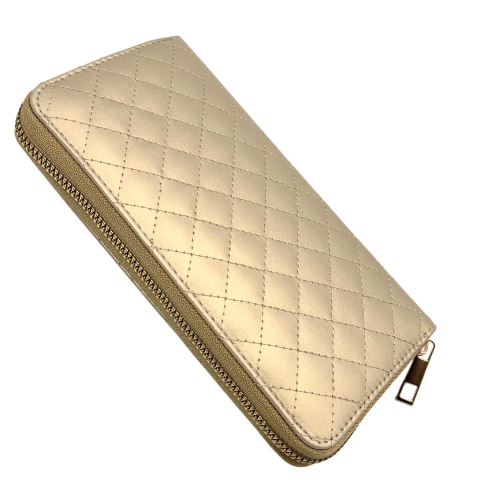 Quilted Vegan Leather Wallet - Full Zip Closure - 5 Open Pockets - 1 Zip Pocket - 8 Card Holders - Removeable Wristlet Handle - Approximately 7.5" L X 4" T X .5" D view 2