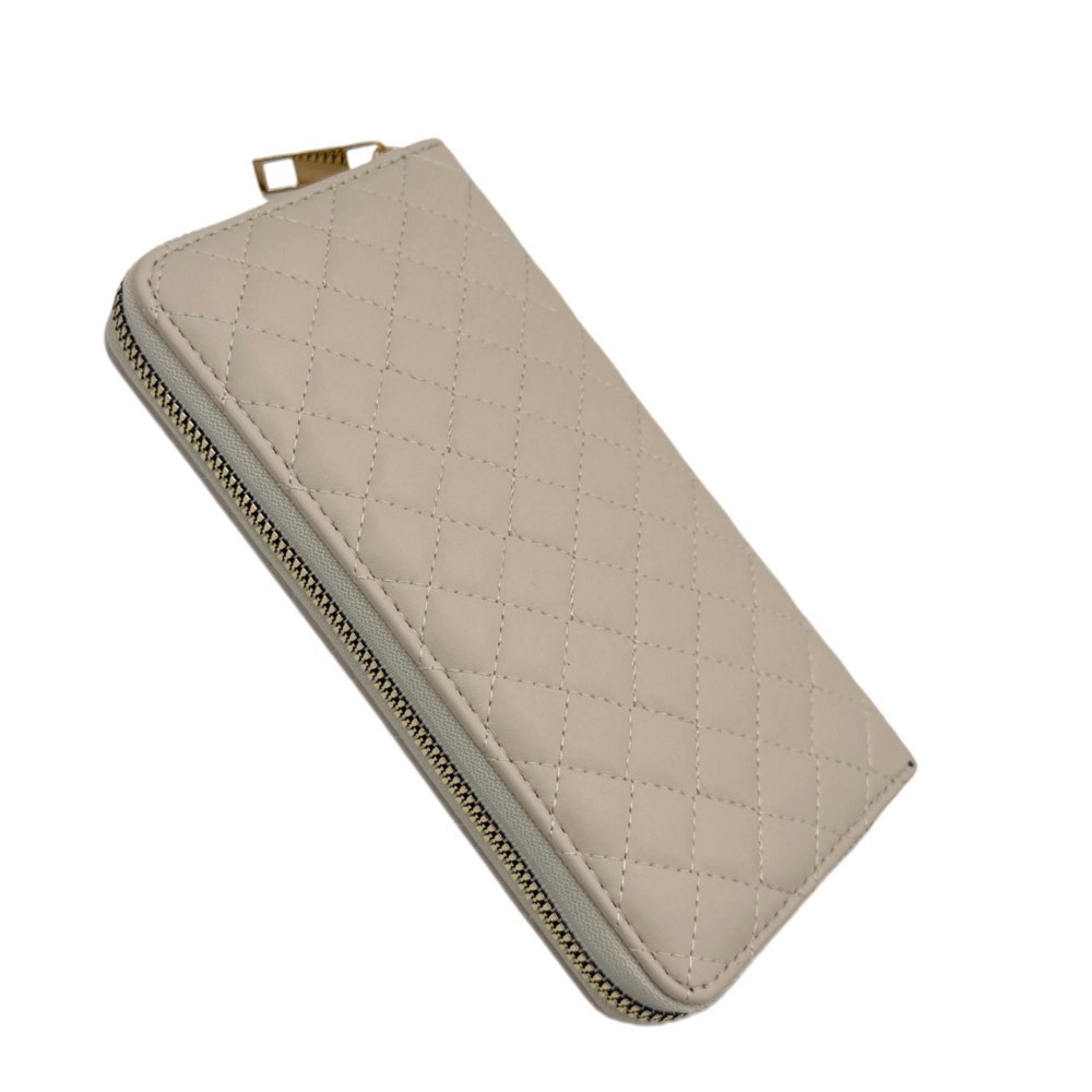 Quilted Vegan Leather Wallet - Full Zip Closure - 5 Open Pockets - 1 Zip Pocket - 8 Card Holders - Removeable Wristlet Handle - Approximately 7.5" L X 4" T X .5" D view 2