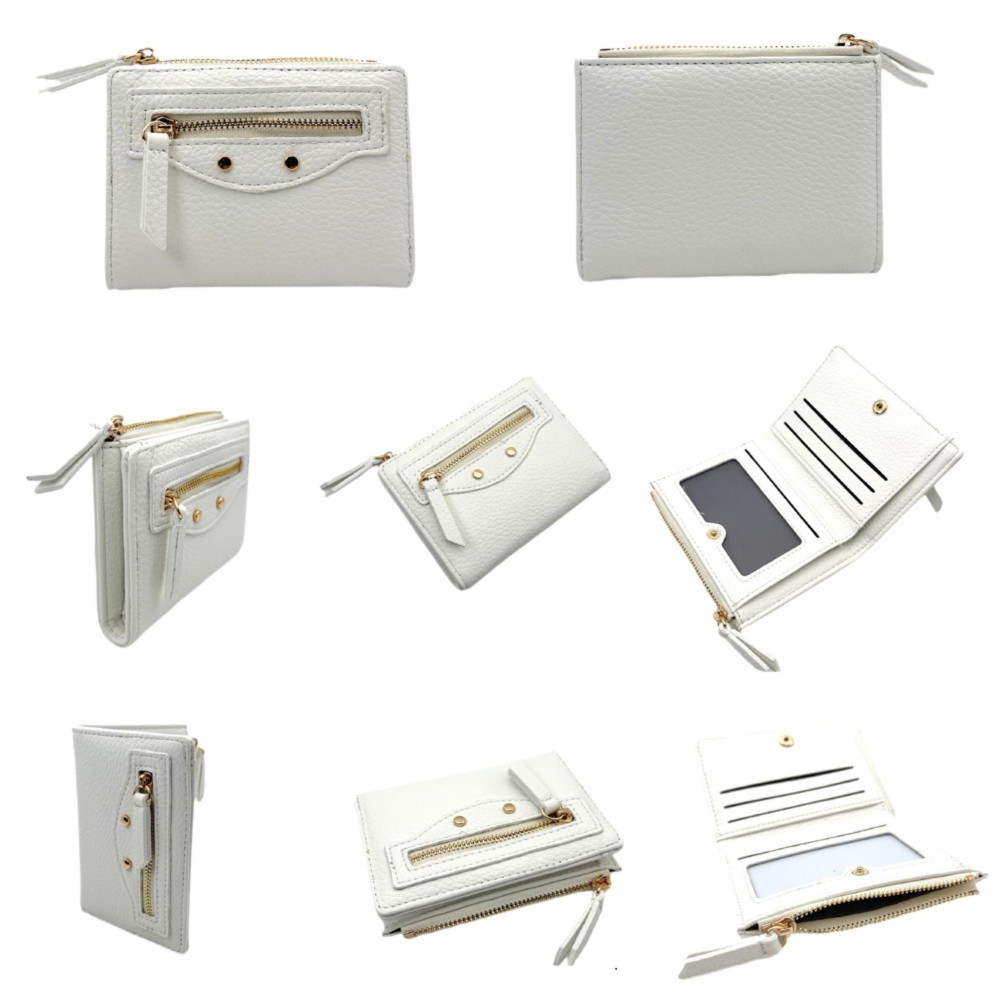 Vegan Leather Bifold Wallet - 2 Outer Zip Pockets - Snap Closure - 2 Open Pockets - 1 Drivers License Holder - Three Card Holders - Approximately 5" L X 3.5" T view 2