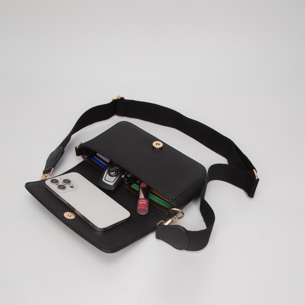 Vegan Leather Embossed "Mini Bag" Cross Body Bag - Snap Closure - 6 Card Holders - Removable Canvas Crossbody Strap - Approximately 8" L X 4.5" T X 1.5" D view 4