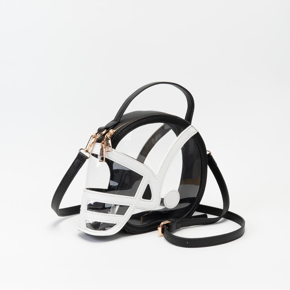 Clear Football Helmet Tote Bag With Vegan Leather Trim - Full Zip Closure - Handle Drop 3" L - - Approximately 9" L X 7.5" T X 2" D view 2